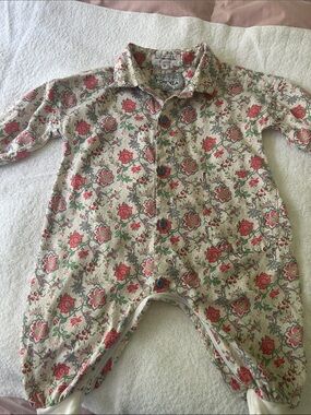Forenza Floral Cotton One-Piece Romper in Beige and Pink